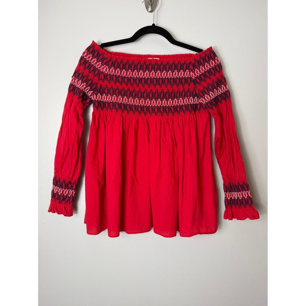MAJE Top Red Embroidered Indie Babydoll Cottage Romantic Y2K Style Fall